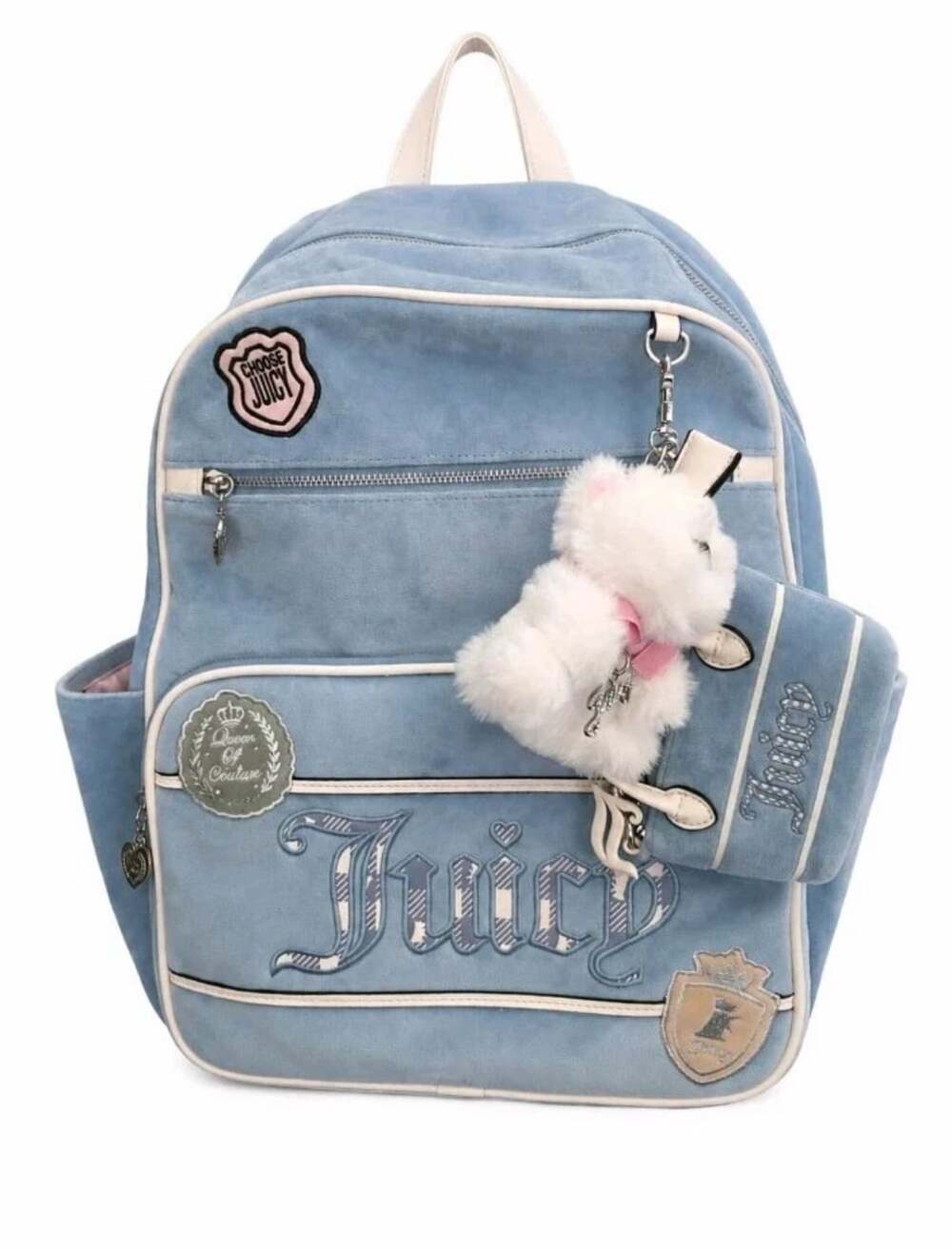 Juicy Couture Blue Velour Backpack with Pouch and Bear Charm